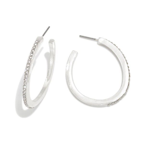 Rhinestone Studded Teardrop Hoop Earrings 

- Approximately 1" D