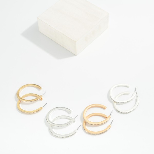 Rhinestone Studded Teardrop Hoop Earrings 

- Approximately 1" D