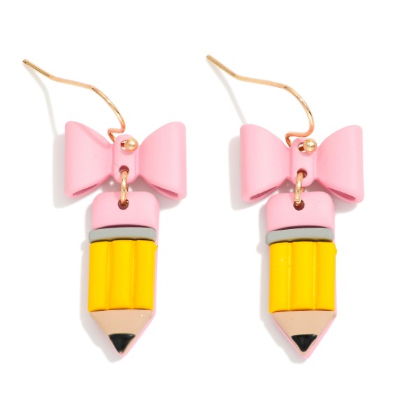 Clay Bow & Pencil Drop Earrings 

- Approximately 1.5" L