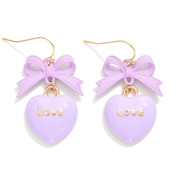 Enamel Valentine's Message Heart & Bow Post Drop Earrings 

- Approximately 1" L