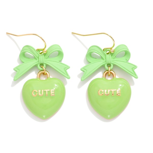 Enamel Valentine's Message Heart & Bow Post Drop Earrings 

- Approximately 1" L