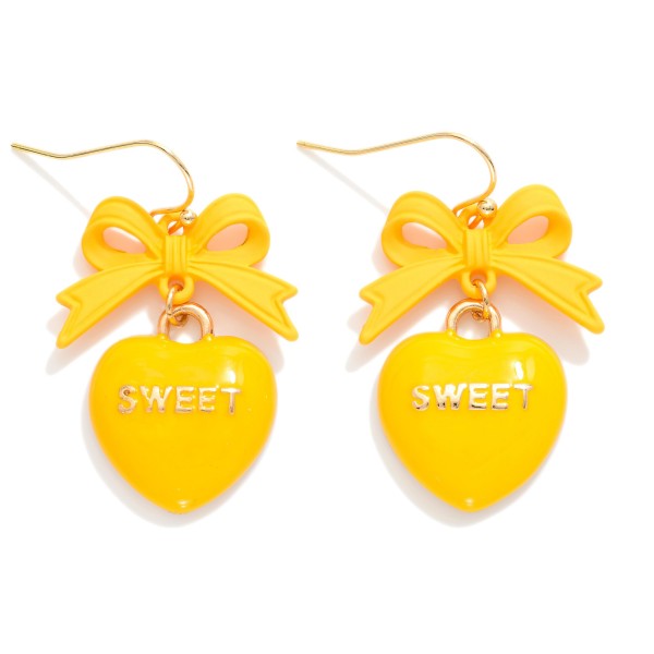 Enamel Valentine's Message Heart & Bow Post Drop Earrings 

- Approximately 1" L