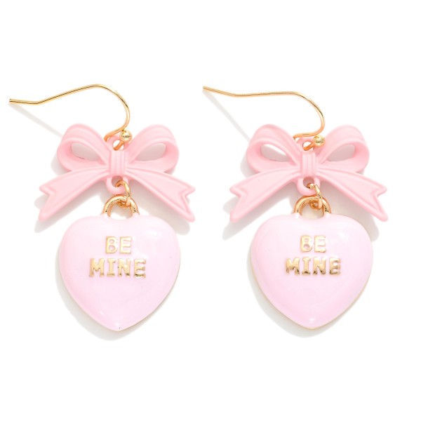 Enamel Valentine's Message Heart & Bow Post Drop Earrings 

- Approximately 1" L