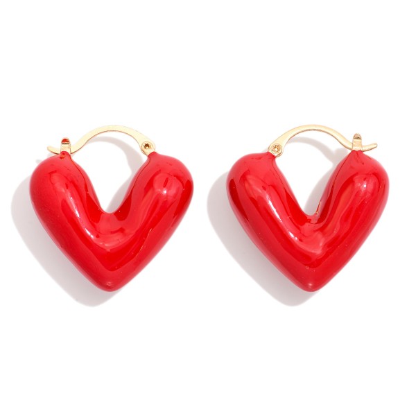 Puffy Enamel Heart Hoop Earrings 

- Approximately 1" L 