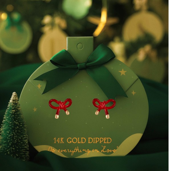 Do Everything In Love Painted Metal Bow Stud Earrings 

- Christmas Card Included 
- Gold Dipped 
- Approximately .75" L