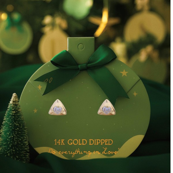 Do Everything In Love Hammered Metal Triangle Drop Earrings Featuring Rhinestone Detail 

- Christmas Card Included 
- Gold Dipped 
- Approximately .75" L