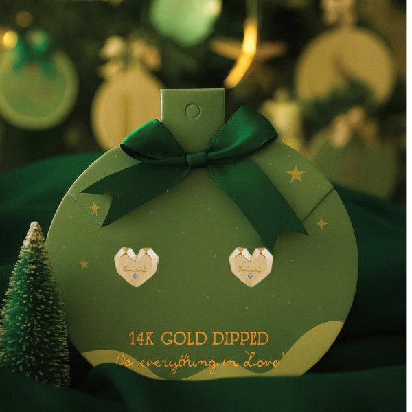 Do Everything In Love Metal Tone Heart Stud Earrings Featuring Engraved "LOVE" Accent 

- Christmas Card Included 
- Gold Dipped 
- Approximately .5" L