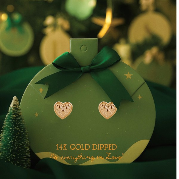 Do Everything In Love Quilted Metal Tone Heart Post Drop Earrings 

- Christmas Card Included 
- Gold Dipped
- Approximately .75" L