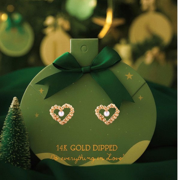 Do Everything In Love Twisted Metal Heart Post Drop Earrings Featuring Pearl Detail 

- Christmas Card Included 
- Gold Dipped 
- Approximately .75" L