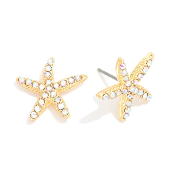 Rhinestone Studded Starfish Stud Earrings 

- Approximately .5" L
