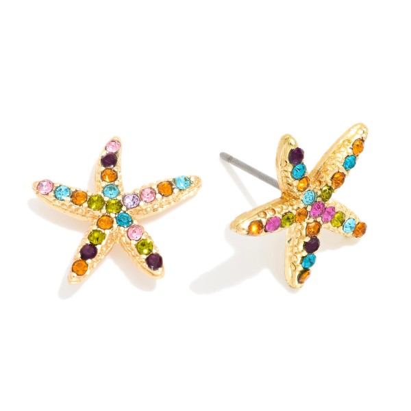 Rhinestone Studded Starfish Stud Earrings 

- Approximately .5" L