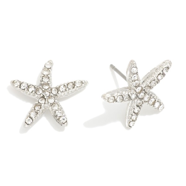 Rhinestone Studded Starfish Stud Earrings 

- Approximately .5" L