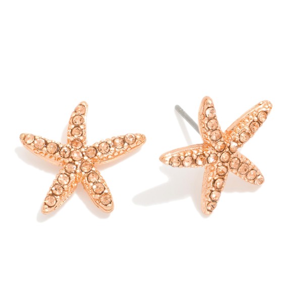 Rhinestone Studded Starfish Stud Earrings 

- Approximately .5" L
