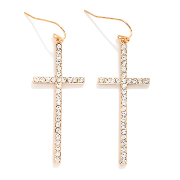 Rhinestone Studded Cross Drop Earrings 

- Approximately 2" L