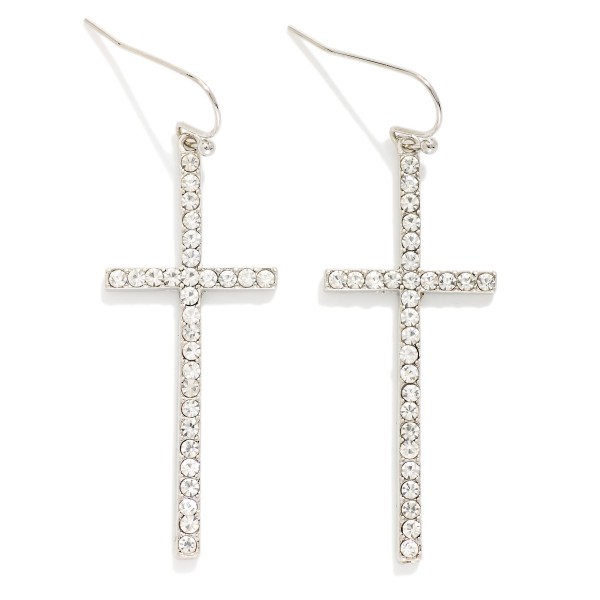 Rhinestone Studded Cross Drop Earrings 

- Approximately 2" L
