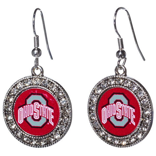 Wholesale officially licensed silver toned Ohio State earrings crystal rhineston