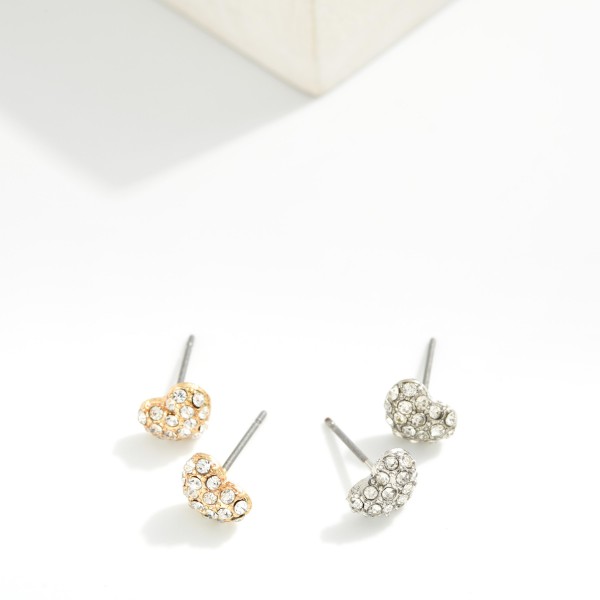 Pave Rhinestone Heart Stud Earrings 

- Approximately .25" L