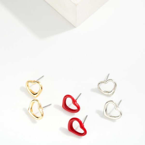 Hollow Heart Stud Earrings

- Approximately .5" L

