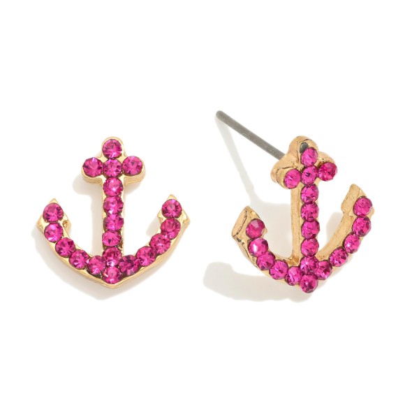 Metal Tone Anchors Stud Earring Featuring Rhinestones 

- Approximately .5" L 
