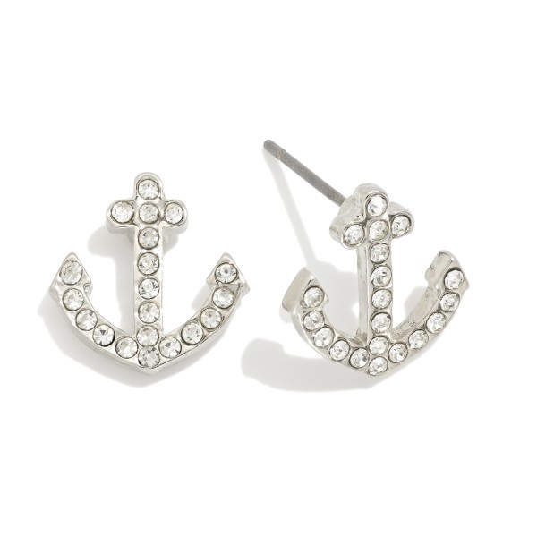 Metal Tone Anchors Stud Earring Featuring Rhinestones 

- Approximately .5" L 
