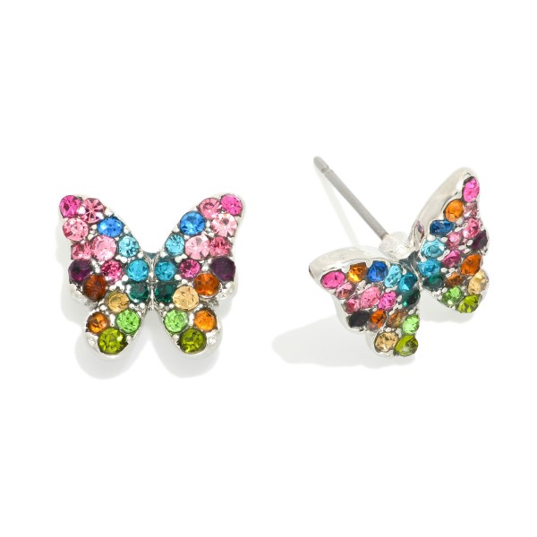 Pave Rhinestone Butterfly Stud Earrings 

- Approximately .5" L
