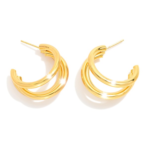 Layered Metal Tone Tapered Hoop Earrings

- Stainless Steel
- Water Resistant
- Approximately .75" D