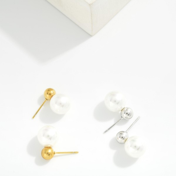 Metal Tone Bead & Pearl Post Drop Earrings

- Stainless Steel
- Water Resistant
- Approximately .75" L