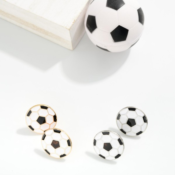 Large Enamel Soccer Ball Stud Earrings 

- Approximately .75" L