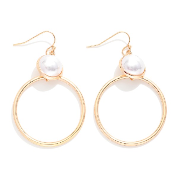 Linked Metal Tone Hoop & Pearl Drop Earrings 

- Approximately 2.25" L