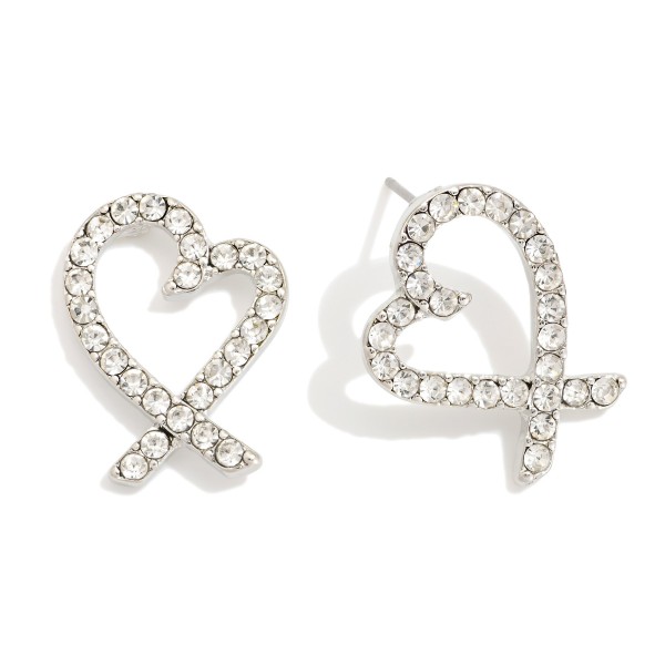 Rhinestone Heart Post Drop Earrings 

- Approximately .75" L