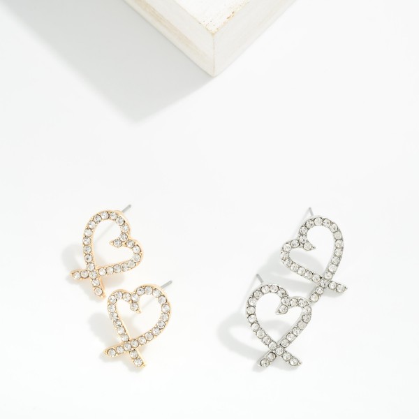 Rhinestone Heart Post Drop Earrings 

- Approximately .75" L