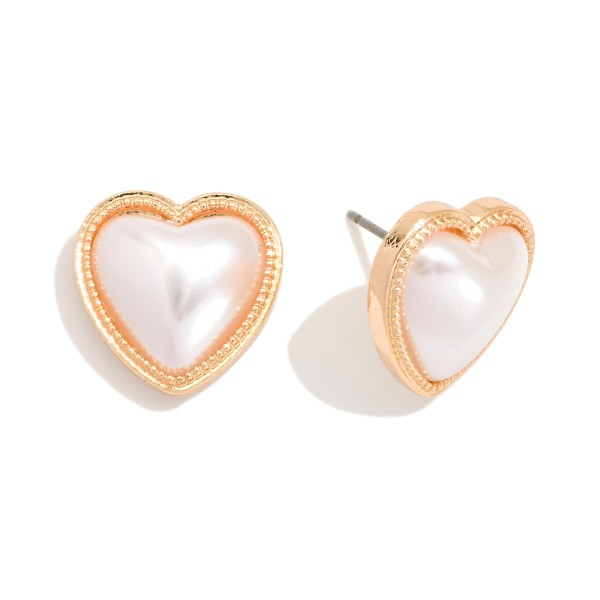 Pearl & Metal Tone Heart Stud Earrings 

- Approximately .5" L