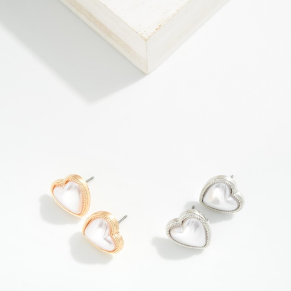 Pearl & Metal Tone Heart Stud Earrings 

- Approximately .5" L