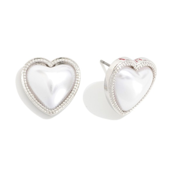 Pearl & Metal Tone Heart Stud Earrings 

- Approximately .5" L