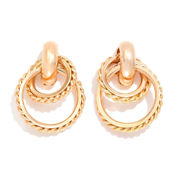 Layered Metal Tone Circle Door Knocker Hoop Earrings Featuring Twist Design 

- Approximately 1.5" L