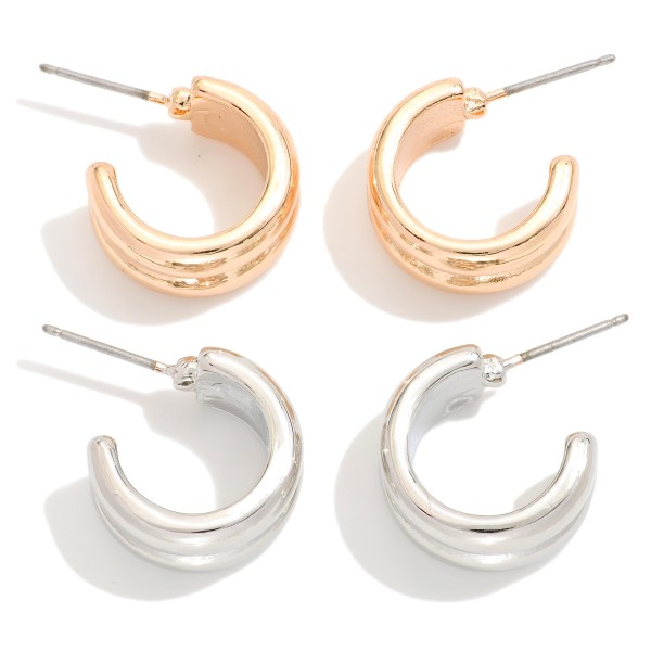 Set Of Two Layered Metal Tone Hoop Earrings 

- Approximately .5" D

