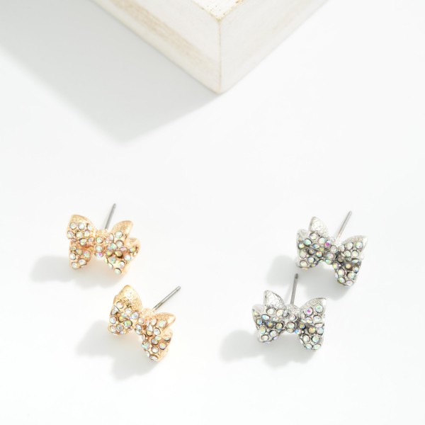 Rhinestone Bow Stud Earrings 

- Approximately .5" L