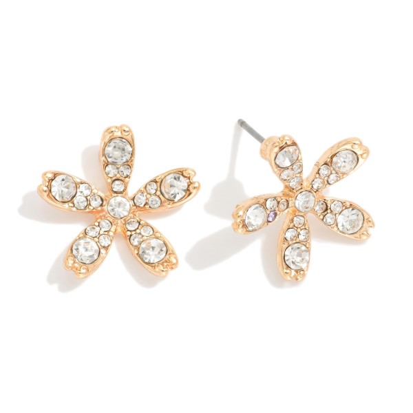 Rhinestone Studded Flower Stud Earrings 

- Approximately .5" L