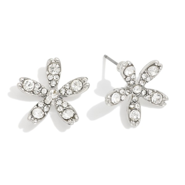 Rhinestone Studded Flower Stud Earrings 

- Approximately .5" L