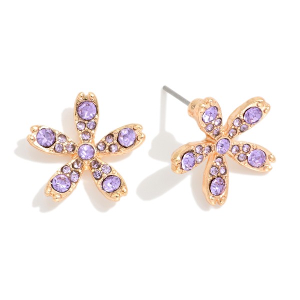 Rhinestone Studded Flower Stud Earrings 

- Approximately .5" L