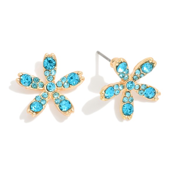 Rhinestone Studded Flower Stud Earrings 

- Approximately .5" L