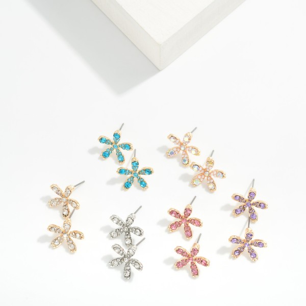 Rhinestone & Pearl Flower Stud Earrings 

- Approximately .5" L