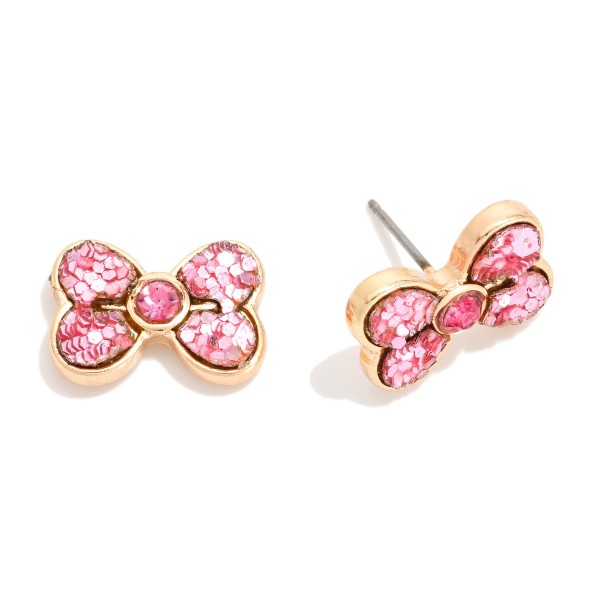 Glitter Bow Stud Earrings 

- Approximately .5" L