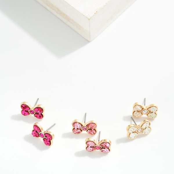 Glitter Bow Stud Earrings 

- Approximately .5" L