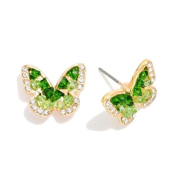 Stone & Rhinestone Studded Butterfly Stud Earrings 

- Approximately .5" L