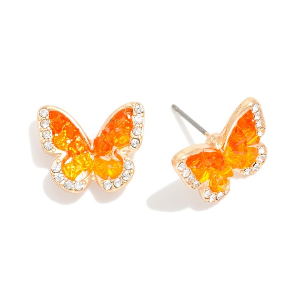 Stone & Rhinestone Studded Butterfly Stud Earrings 

- Approximately .5" L