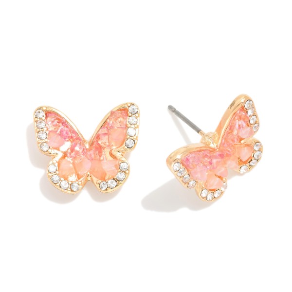 Stone & Rhinestone Studded Butterfly Stud Earrings 

- Approximately .5" L