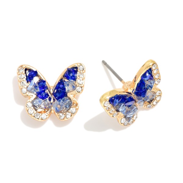 Stone & Rhinestone Studded Butterfly Stud Earrings 

- Approximately .5" L