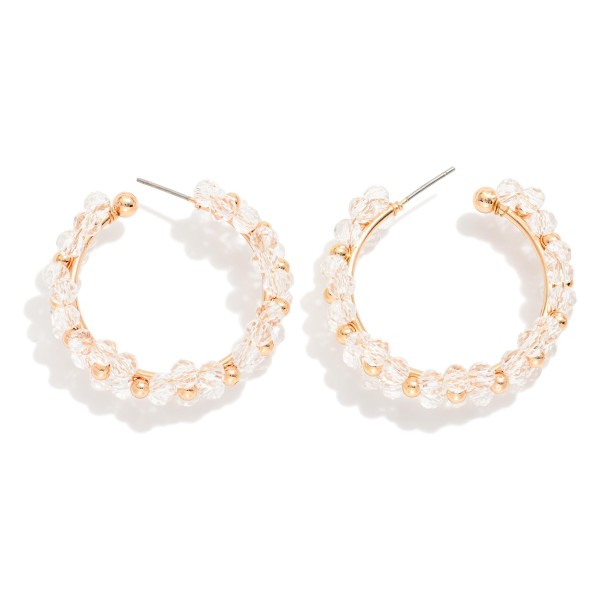 Beaded Flower Hoop Earrings 

- Approximately 1.5" D