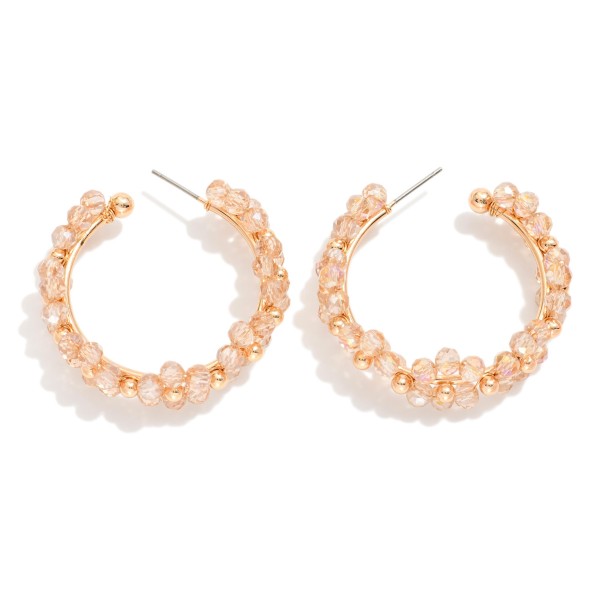 Beaded Flower Hoop Earrings 

- Approximately 1.5" D